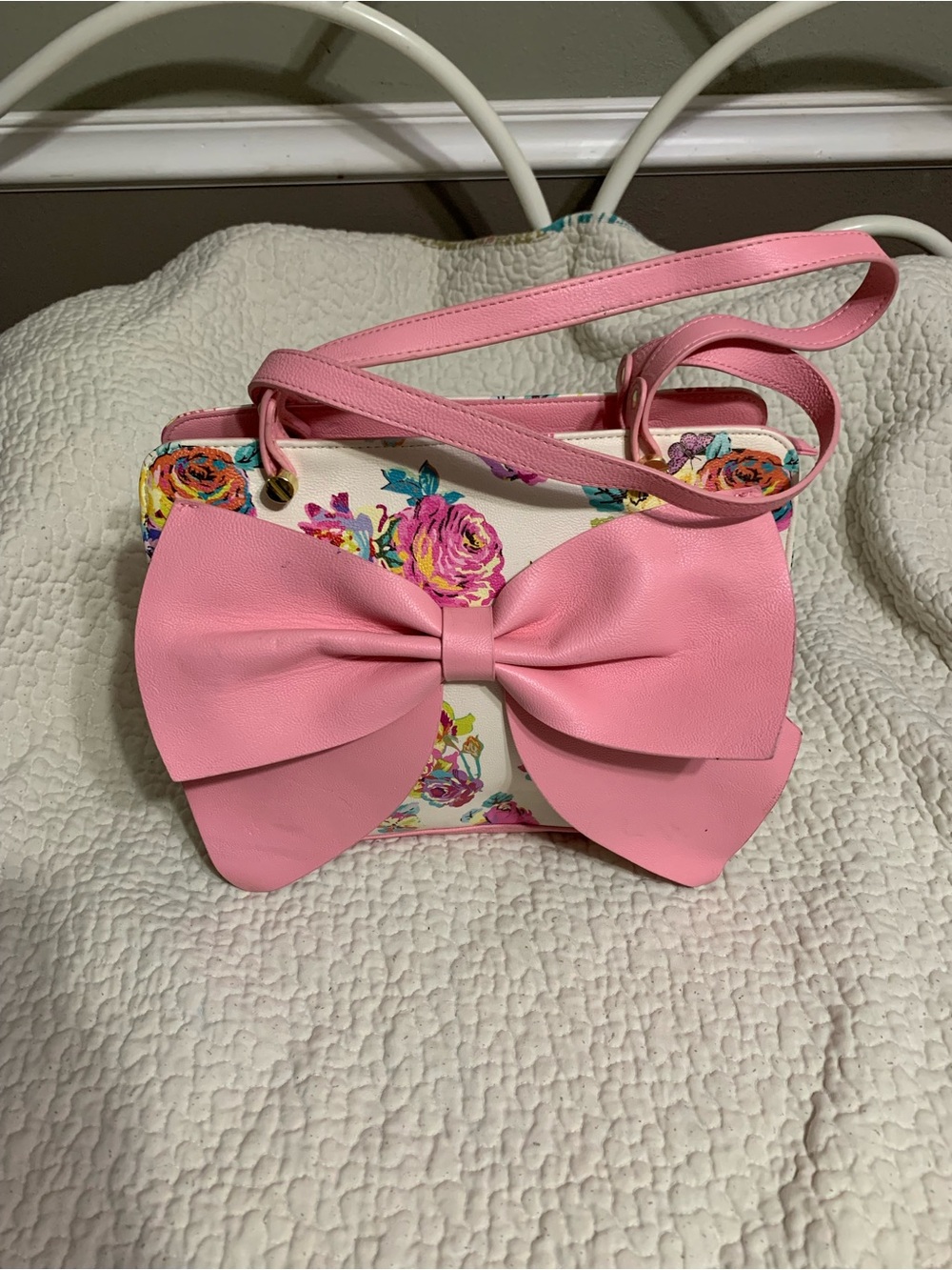 Betsey Johnson Bow-Licious Pink Floral Oversized Bow Tote Bag
